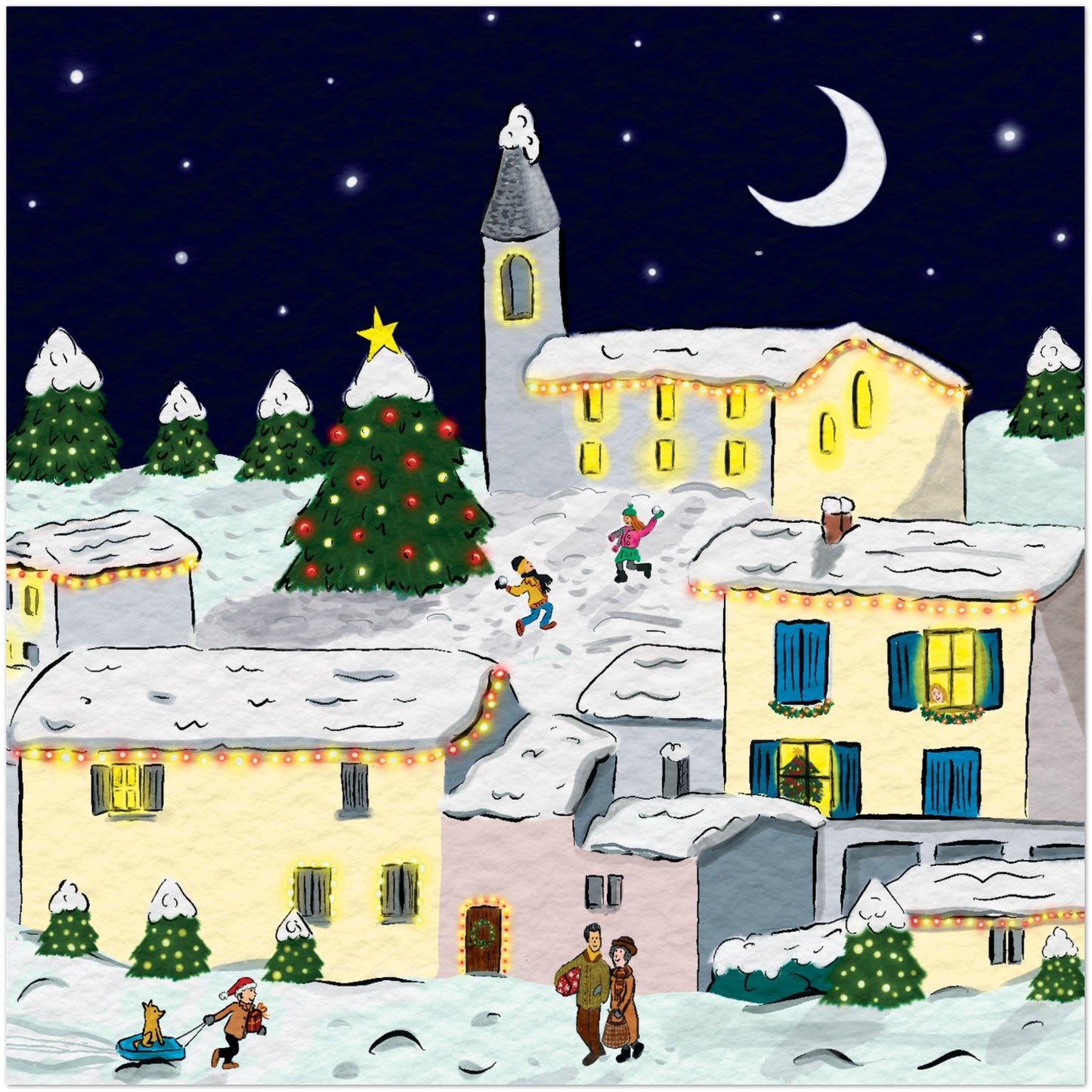 Cosy French village Christmas card