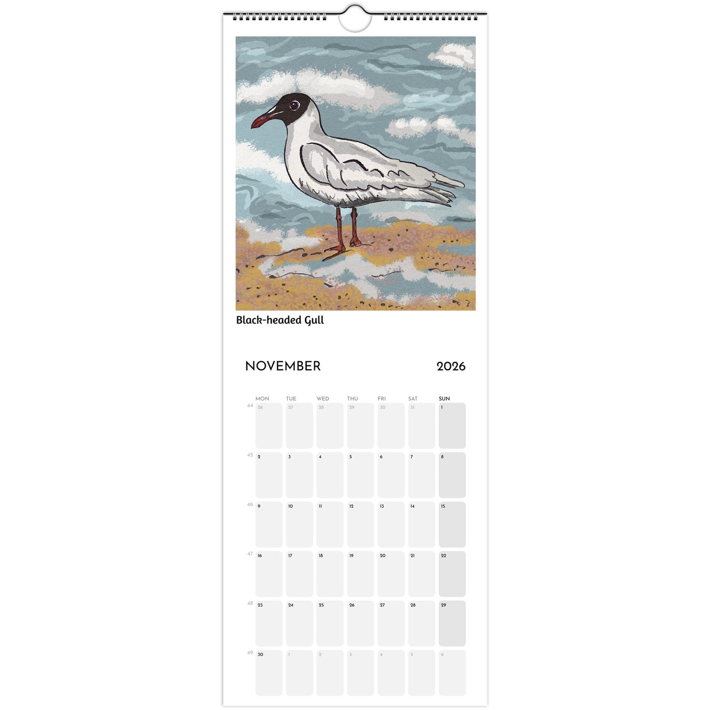 Bird Calendar 2026 showing Black-headed Gull illustration