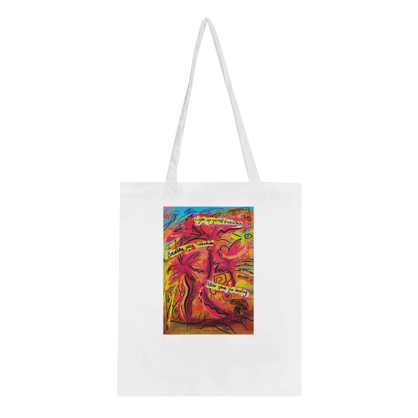 From Stillness abstract art tote bag featuring original contemplative artwork by artist Fran Marcellin, eco-friendly cotton bag for art lovers