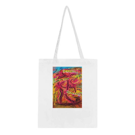 From Stillness abstract art tote bag featuring original contemplative artwork by artist Fran Marcellin, eco-friendly cotton bag for art lovers