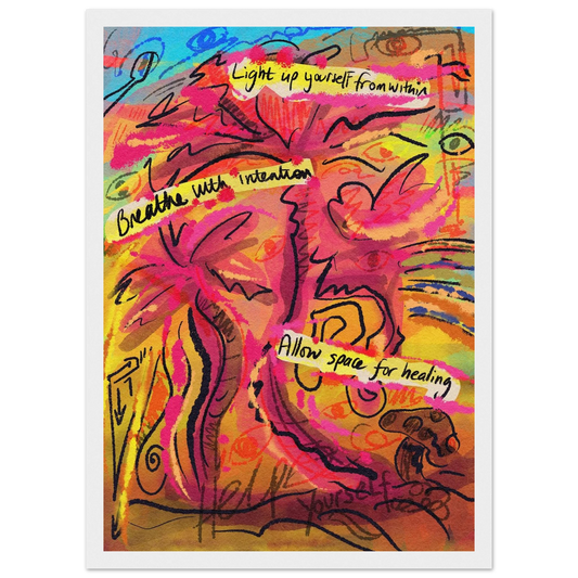 From Stillness framed abstract wall art A3 size by Fran Marcellin featuring healing contemplative design with wooden frame, ready to hang meditation space art