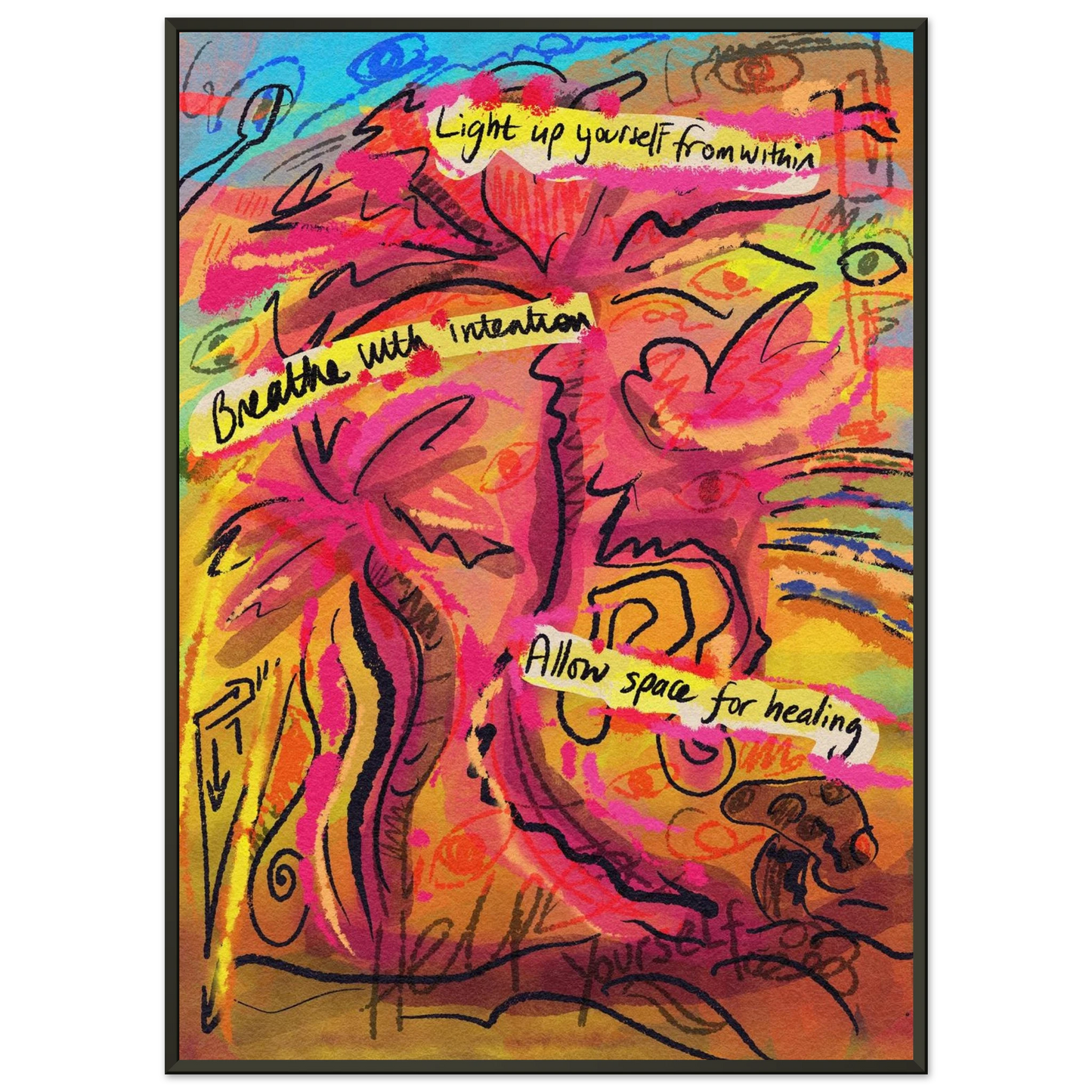 From Stillness framed abstract art print 50×70cm by Fran Marcellin featuring mindful contemplative design with frame, ready to hang meditation space wall art