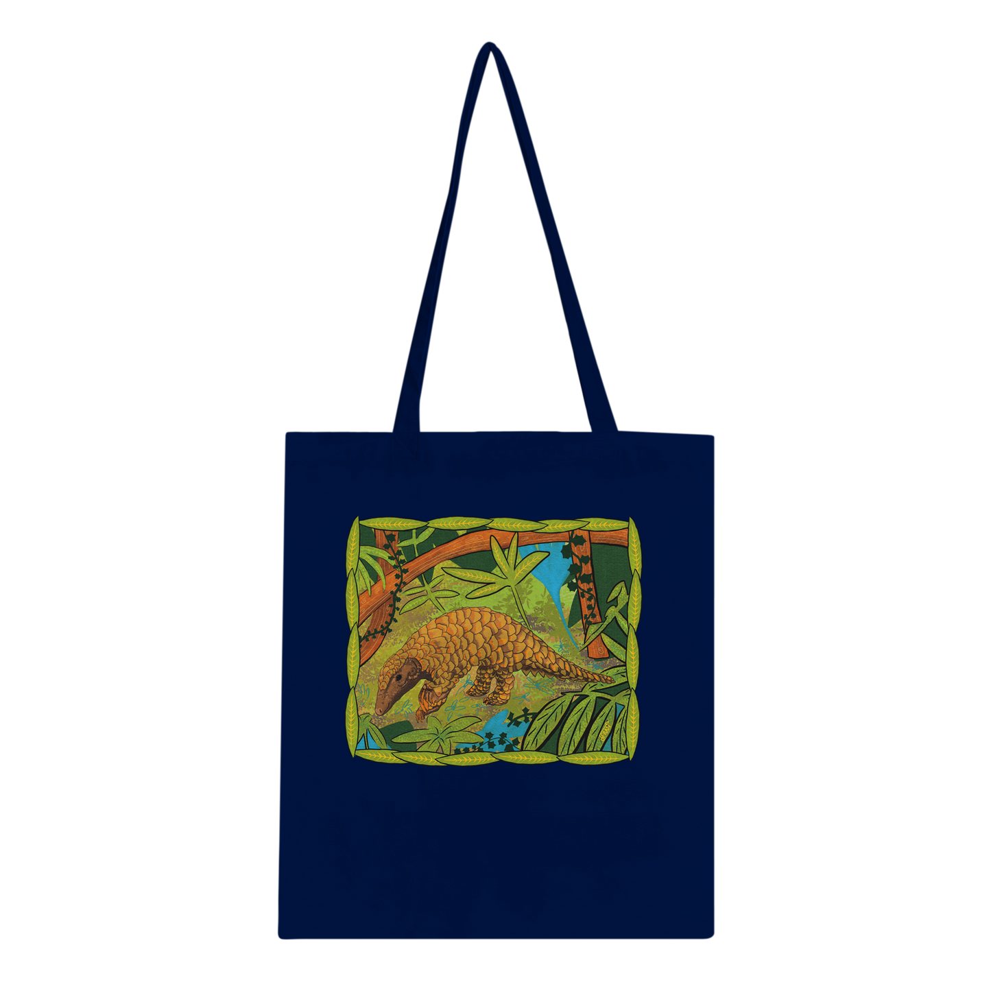 Reusable shopping bag - dark blue - with pangolin design for wildlife conservation