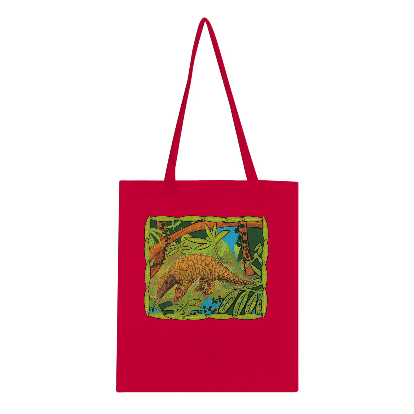 Reusable shopping bag - red - with pangolin design for wildlife conservation