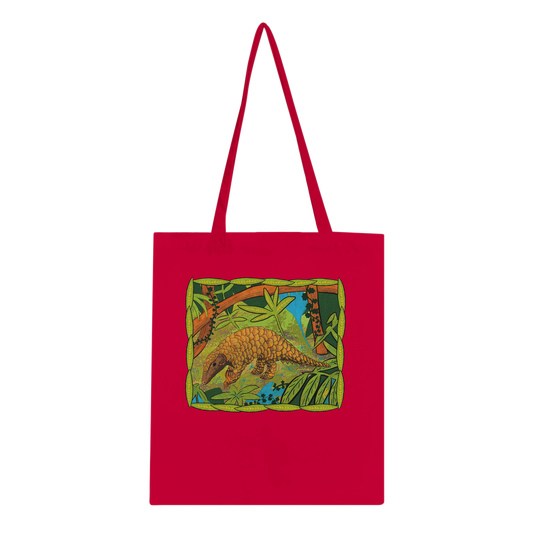 Reusable shopping bag - red - with pangolin design for wildlife conservation