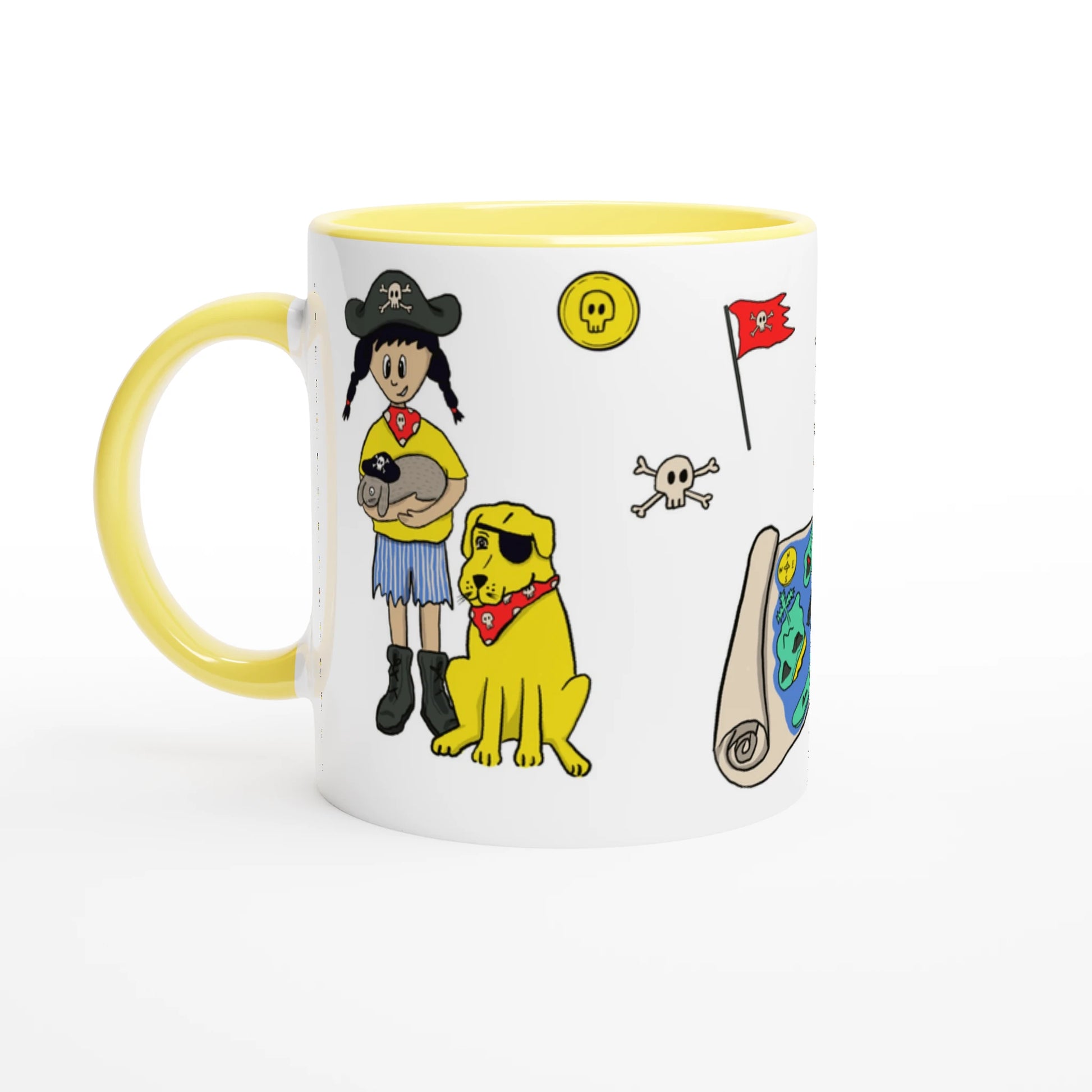 Pirate-themed white ceramic mug 11oz with vibrant coloured interior, perfect gift for pirate enthusiasts and nautical lovers