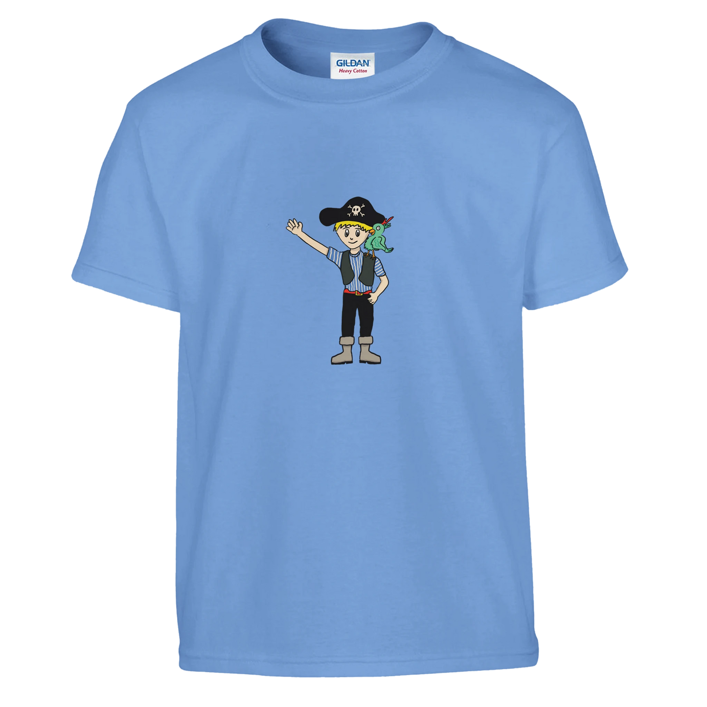 Blue Crewneck with Cartoon Pirate and Parrot Design