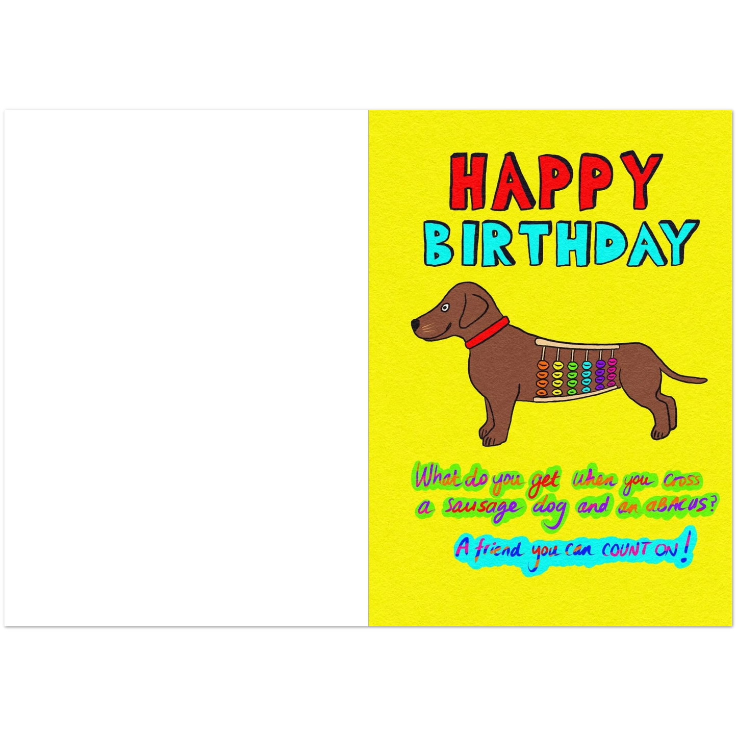 Sausage dog birthday card pack of 10 featuring funny dachshund illustration with A Friend You Can Count On design, A5 cards with envelopes