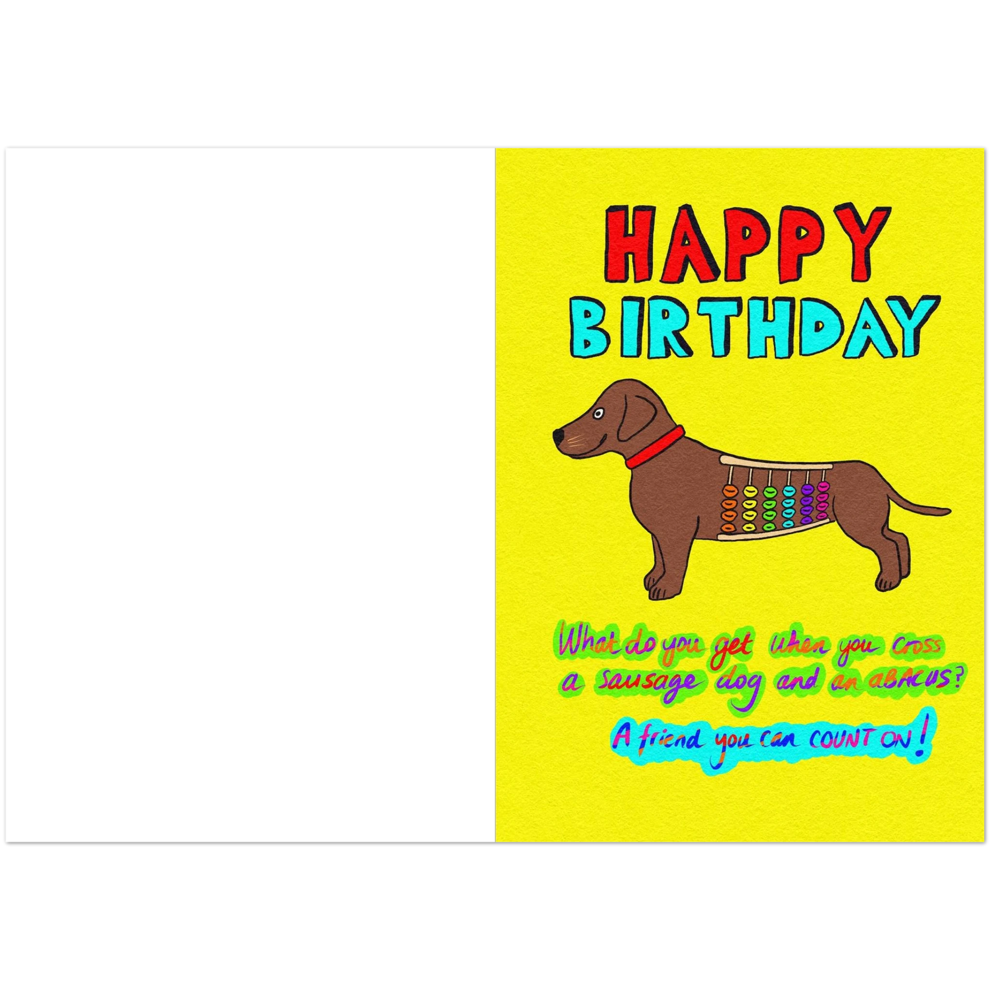 Sausage dog birthday card pack of 10 featuring funny dachshund illustration with A Friend You Can Count On design, A5 cards with envelopes