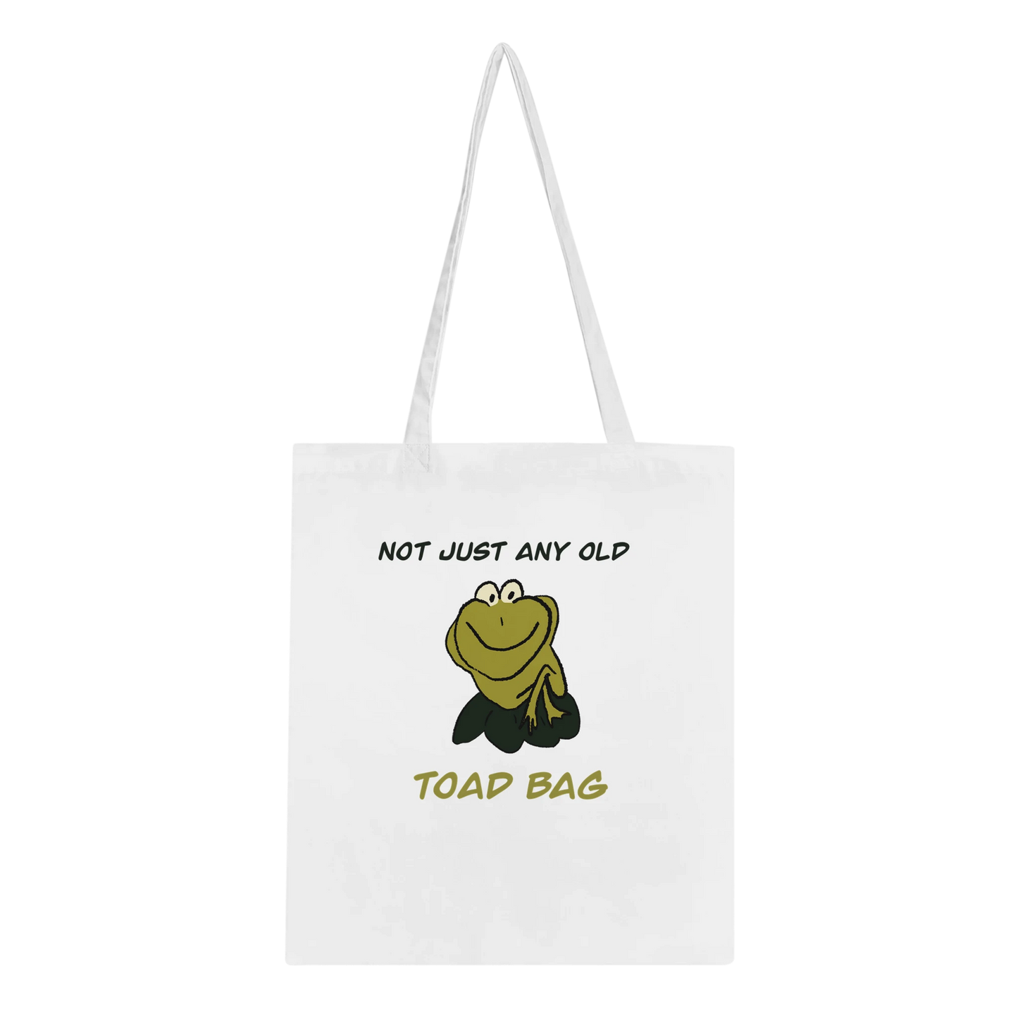 Not Just Any Old Toad funny cotton tote bag featuring charming frog illustration, perfect gift for frog lovers and amphibian enthusiasts