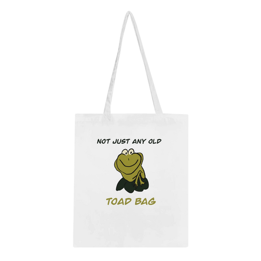 Not Just Any Old Toad funny cotton tote bag featuring charming frog illustration, perfect gift for frog lovers and amphibian enthusiasts